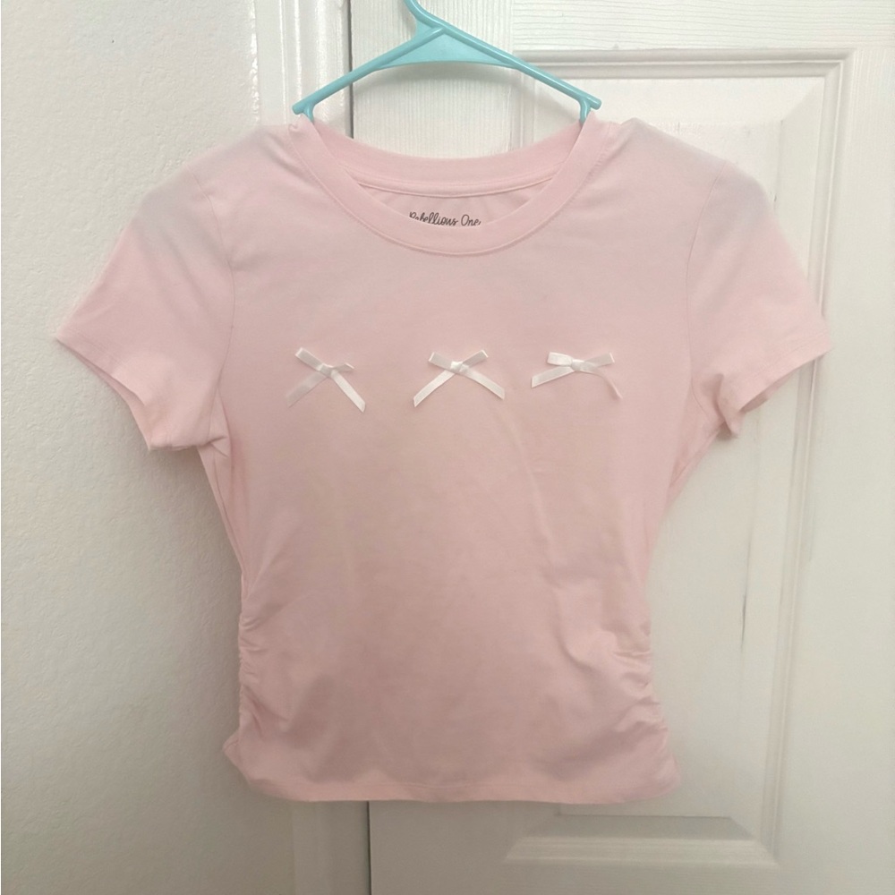 Rebellious One Light Pink crop top with Bows